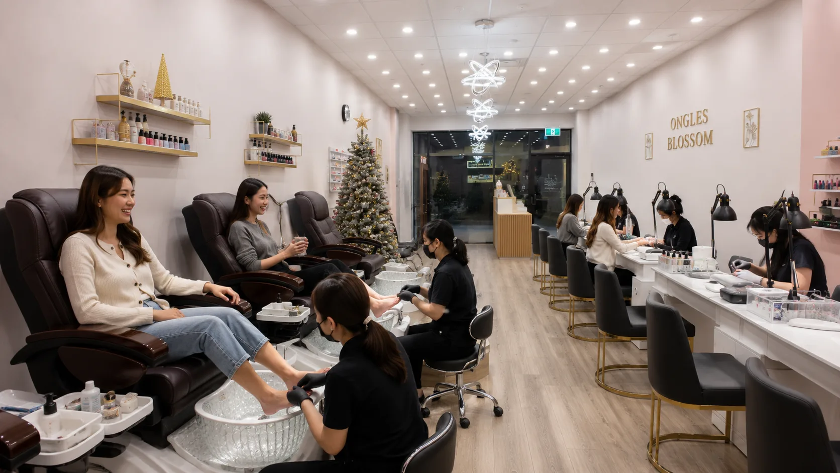 Wide view inside Ongles Blossom Montréal